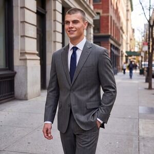 Hugo Boss Scorsese Movie Grey Pinstripe Suit 40R 36x32 Wool Mohair Guabello USA